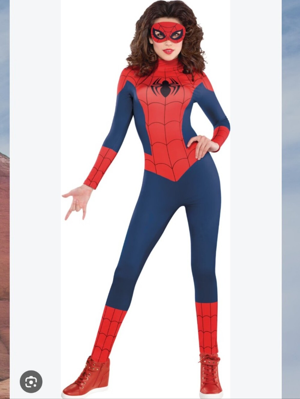 Marvel Women's Red and Blue Spider-Web Jumpsuit with Mask